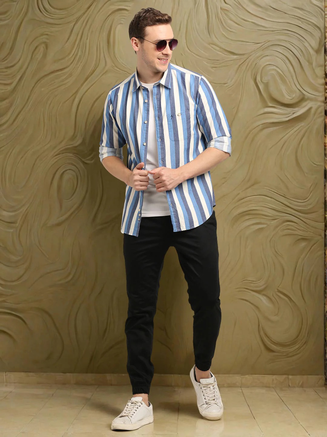 Indian Terrain Men's Slim Fit Full Sleeve Striped Multicolor Shirt